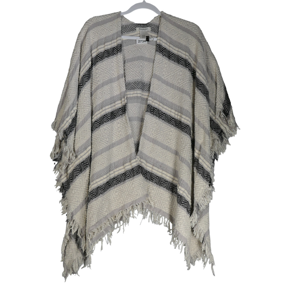 Francescas Ivory Gray Cardigan Poncho Sweater Serape One Size Southwest Western